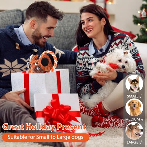 Drmstow Plush Dog Toys with Rope, Squeaker & Crinkle Paper – Interactive Squeaky Chew Toy for Large Dogs & Puppies – Tough...