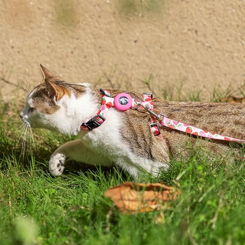 Cat Harness and Leash Escape Proof for Walking Travel Outdoor - Cute Strawberry Nylon Adjustable Cute Cat Harness Leash Se...