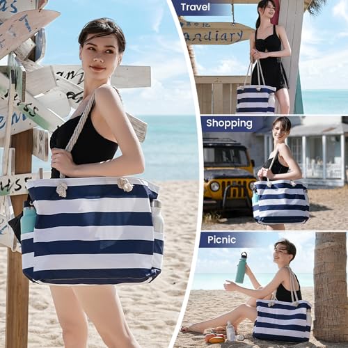 Clothirily Beach Bag for Women - Large Beach Tote Bag, Waterproof Sandproof Beach Bag with Zipper, Large Swim Pool Beach Tote