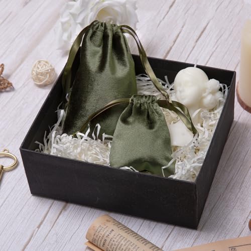 QIANF 12pcs Moss Green Velvet Drawstring Bags 3x4 inches Glossy Small Velvet Cloth Gift Bags Jewelry Pouches for Jewelry S...
