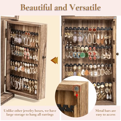 Emfogo Wooden Jewelry Box for Women, 6-Tier Large Jewelry Organizer Boxes with Mirror Rustic Solid Wood jewlery Storage Di...