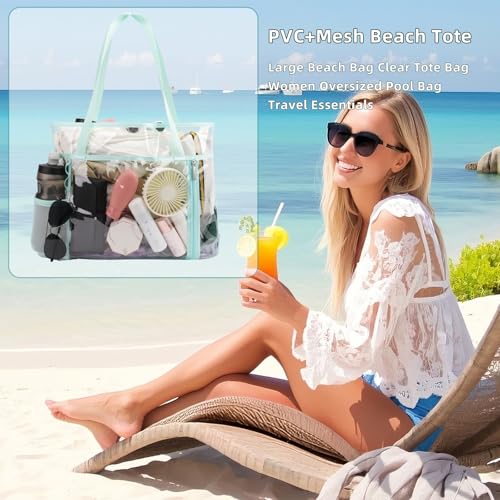 TINYAT Beach Tote Bag for Women Large Capacity - Waterproof Sandproof 6 Pockets with Zipper Gym Travel Shopping Handbag