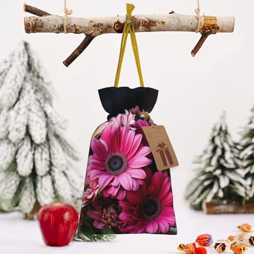 LHBZXMKJ Pink Orange Daisy Flower Print Drawstring Present Bags Christmas gifts Wrapping Sacks Pouches for Xmas Party 