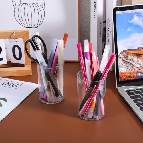 Psiriol 2 PCS Round Acrylic Pen Holder, Cylinder Container Organizer, Pencil Holders, Clear Round Makeup Brush Holder, Des...