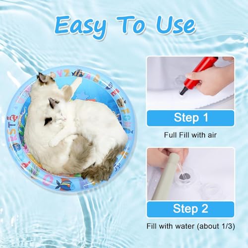 Cat Water Mat, Pet Water Bed with Fish, Thickened Sensory Play Mat for Cats, Leak-Proof Inflatable Cooling Playmat, Washab...