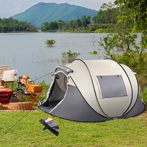 4 Person Easy Pop Up Tent for Camping,Waterproof Automatic Setup 2 Doors-Instant Family Tents with Vestibule & Porch, Larg...