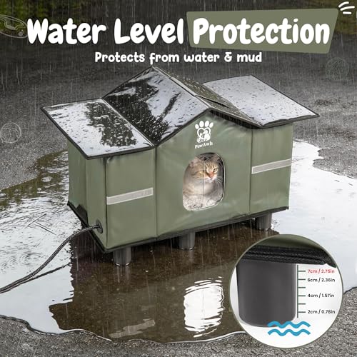PAWAWH Insulated Heated Outdoor Cat House with Self Warming & Self Cooling Mat – Waterproof Stray & Feral Shelter with Bre...