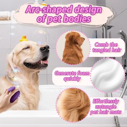 2-in-1 Detachable Dog Bath Brush, Dog Brush for Shedding & Massage, Gentle Silicone Grooming Brush for Long Haired Dogs & ...