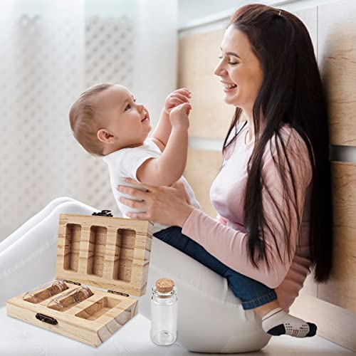 DOERDO Baby Tooth Box Umbilical Cord Keepsake Box Hair Collection Box with 3 Glass Bottles Kids Souvenir Storage Box to Ke...