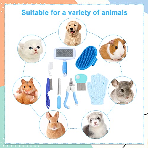 VCZONE Small Animal Grooming Set: Pet Nail Clipper & File, Flea Comb, Shampoo Brush, Shedding Slicker Brush, Massage Glov...