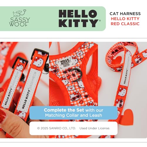Sassy Woof Cat Step-in Harness - Hello Kitty® Red Classic - S, Breathable Mesh, No Pull Design with Two D-Rings, Perfect f...