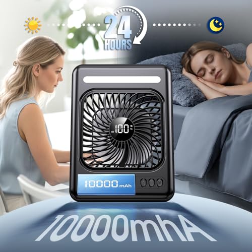 10000mAh Portable Travel Fan, 5 Speeds Strong Wind Cruise Fan with LED Lantern, 24H Runtime Cordless Personal USB Fan, 2/...