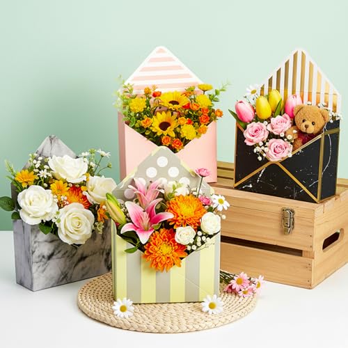 Elsjoy Set of 10 Florist Bouquet Envelope Boxes, 10 Styles Flower Bouquet Packaging Gift Paper Boxes for Wedding, Valentin...