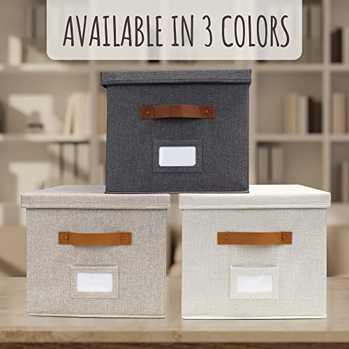 ZICOTO Decorative File Organizer Box Set of 2 - Collapsible Linen Filing Cabinets w/Handles Are Perfect to Store all Your ...