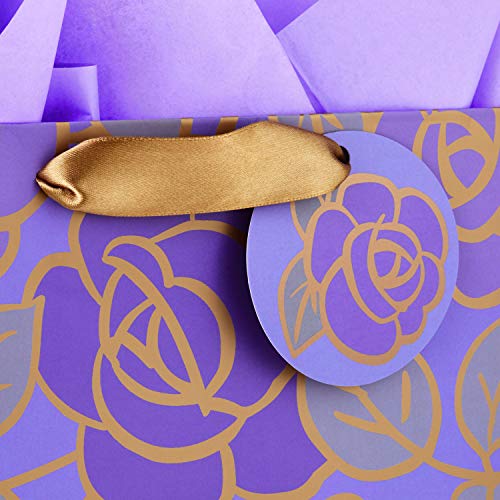 Hallmark 13" Large Gift Bag with Tissue Paper (Purple Flowers, Gold Accents) for Birthdays, Mother's Day, Bridal Showers, ...