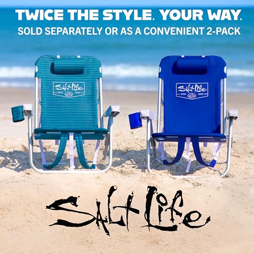 Salt Life Marina 5-Position Backpack Beach Chair (Boardwalk Stripe, Pack of 2)