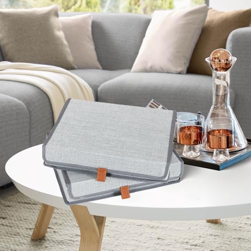 ORGMASTER Photo Storage Boxes with Lids, Memory Box for Keepsakes, Picture Organizer Versatile Linen Containers Basket Col...