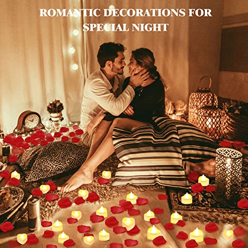VIPbuy 3000 Pcs Artificial Rose Petals with 48 Pcs Heart Flameless Candles Battery LED Tea Lights Candles Set Valentine's ...
