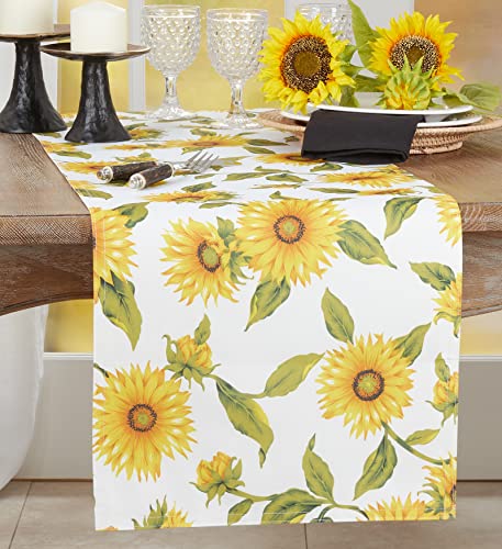 SARO LIFESTYLE Sunflower Design Table Runner, Yellow, 16"x90"
