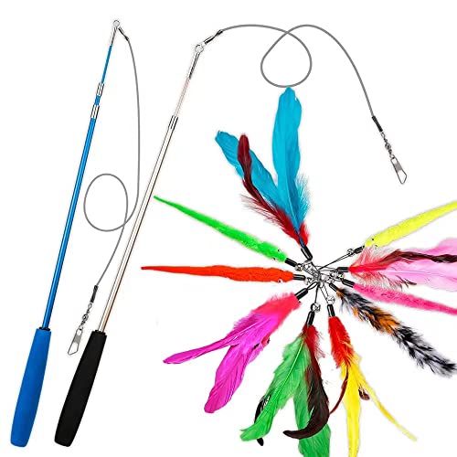 JIARON Cat Toys Feather Toy, 2PCS Retractable Wand and 10PCS Replacement Teaser with Bell Refills, Interactive Catcher and...