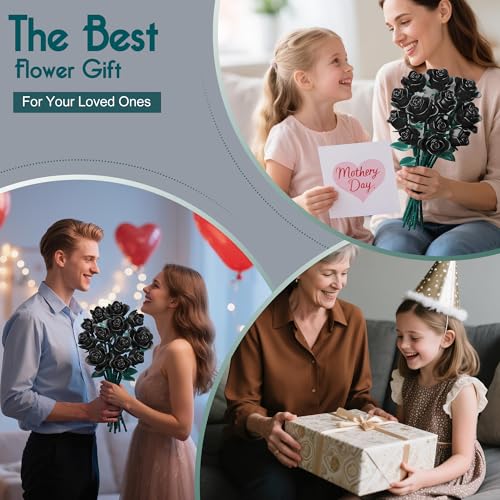 Black Rose Building Blocks Set for Kids, 634PCS Flower Bouquet Brick Toy, Romantic Gift for Girls, Women, Valentine's Day,...