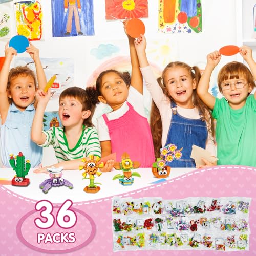 IMCUAMK 36 Packs Valentines Party Favors Building Blocks, Ideal for Kids Classroom Exchange, Flower Bouquets Building Set,...