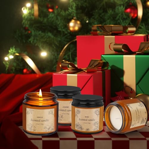 4 Packs Candles for Home Scented, Scented Candles Gifts for Women, Natural Soy Wax Amber Jar Candle, Long Lasting Aromathe...