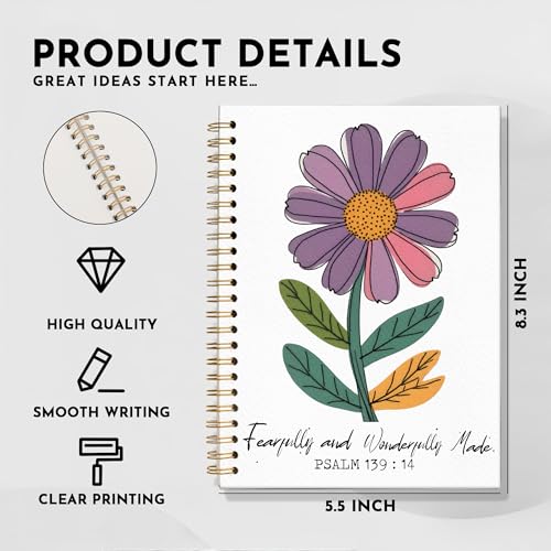 GTYNU Floral Christian Notebook, Fearfully and Wonderfully Made Psalms 139:14 Bible Journal for Women, Prayer Journal for ...