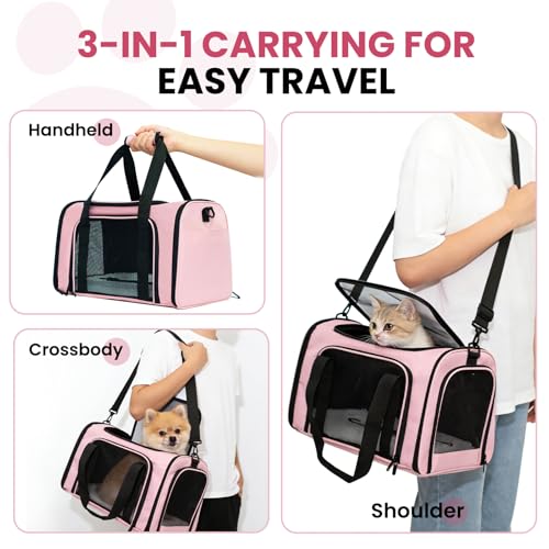 LOWIPARR Soft-Sided Cat Carrier Expandable Pet Carrier Airline Approved Mesh Travel Carrier Up to 22lbs for Cats Small Dog...