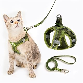 Cat Harness and Leash Set, Step-in Escape Proof Adjustable Vest Harness for Small Medium Large Cats, Lightweight Soft Brea...