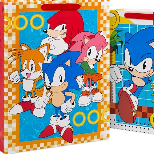 Hallmark Sonic the Hedgehog Gift Bags for Kids, Gamers (2 Bags: 1 Large 13", 1 Extra Large 15") for Birthdays, Back to Sch...