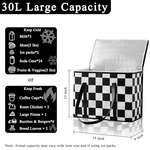 Ohocut Checkered Insulated Grocery Bags 2 Pack, Checkerboard Cooler Shopping Bags for Groceries, Insulated Bags for Food D...