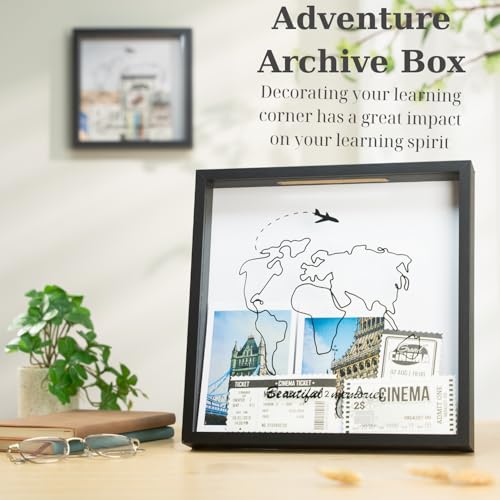 Xuanzuly Adventure Archive Box, Travel Shadow Box with Slot, Shadow Box with Slot, Black and White, Store Memories: Money ...
