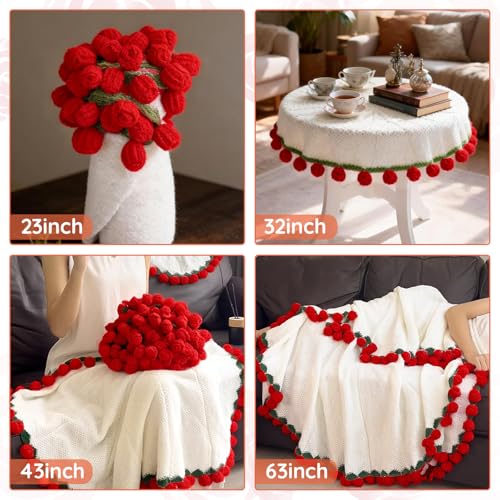 Tinkllicoy Finished Flower Bouquet Blanket, Crochet Rose Knitted Throw Blanket Crochet Flowers Romantic Gifts for Women Mo...