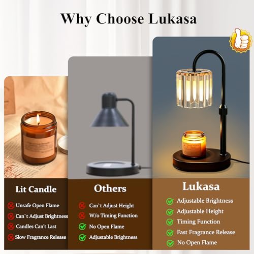 Lukasa Candle Warmer Lamp with Timer and Dimmer, Adjustable Height Candle Warmer for Candle, Birthday Gifts for Women Men,...