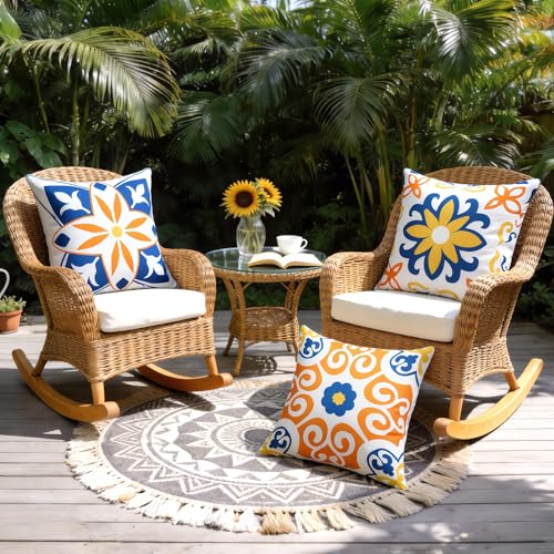Decodella Outdoor Waterproof Throw Pillow Covers Pack of 2 Floral Printed Boho Farmhouse Sunbrella Cushion Covers for Pati...