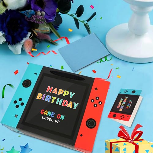 JOARHONAL Video Game Birthday Gift Bag - 13" Large Happy Birthday Gift Bag with Tissue Paper and Card for Boys Kids Video ...