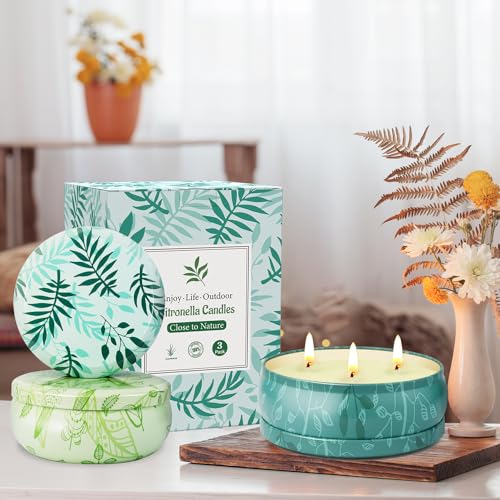 Citronella Candles Outdoor, Large Citronella Candle Outdoor for Patio, 3 Pack 12oz Summer Candle Bulk for Home Garden Yard...