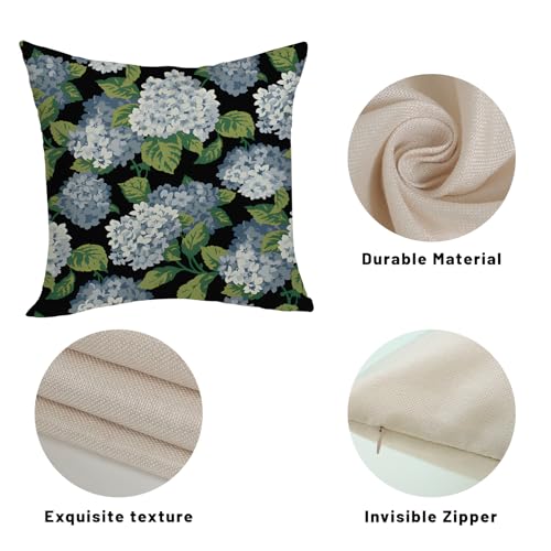 OFIRD Spring Pillow Covers 18x18 Pack of 2 Black Blue Hydrangea Floral Decorative Throw Pillow Covers Outdoor Decor Summer...