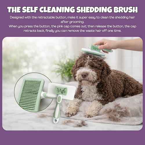 2PCS Self-Cleaning Deshedding Dog & Cat Brush – Skin-Friendly Dog Brush For Shedding Grooming Tool for Dogs, Cats & Puppie...
