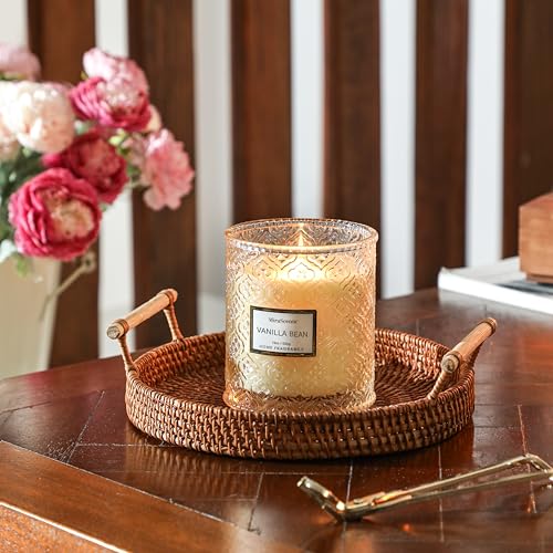 Vanilla Bean Candle, Large Decorative Glass Candle 19oz, Luxury Soy Wax Scented Candle Gift for Women, Home Fragrance for ...