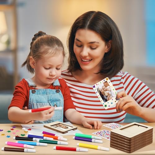 Yalikop 12 Pack Mini Wooden Picture Frames for Crafts Unfinished Magnetic Picture Photo Frame Kit with 12 Watercolor Penci...