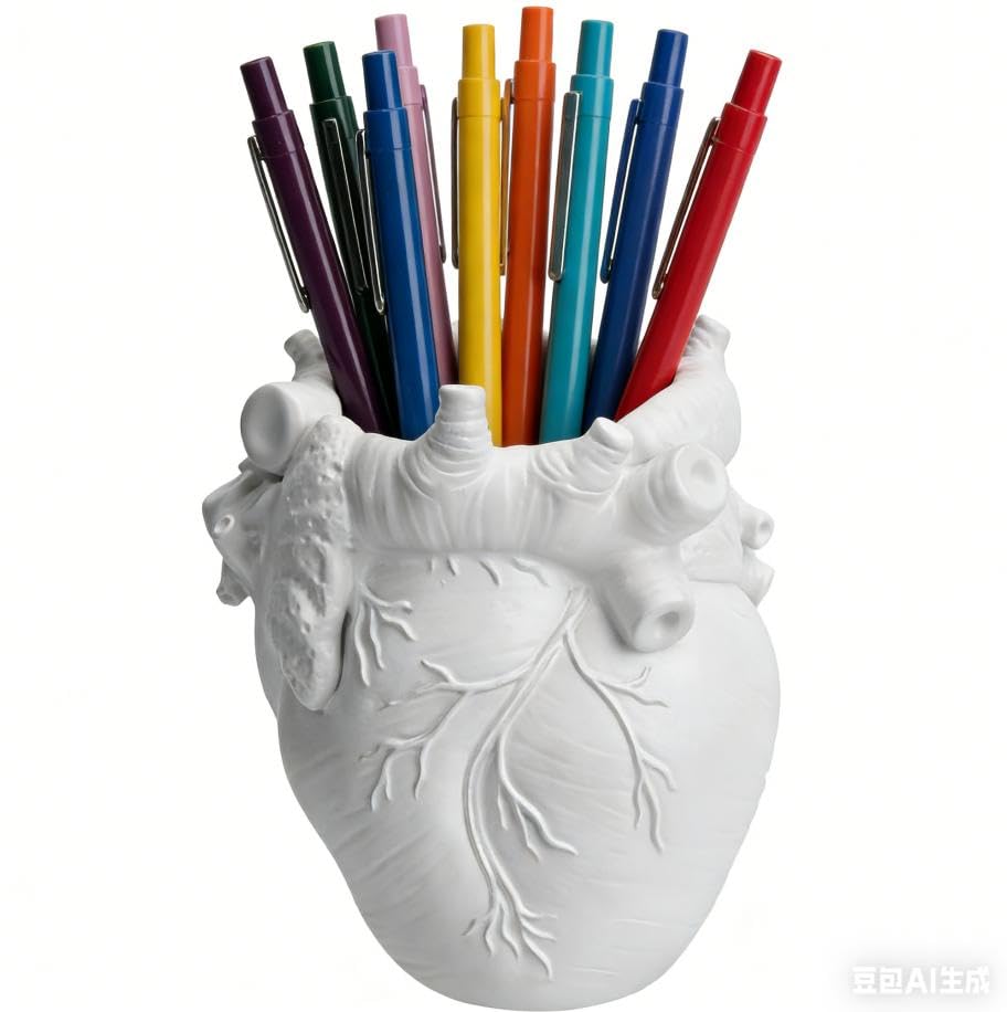 HUZHIBING Heart-Shaped Pen Holder, 4.3" x 3.74" Human Heart Organ Shape Pen Holder, Gothic Makeup Brush Holder, 3D Realist...