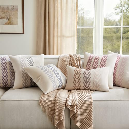 YZJZEDS 100% Cotton Farmhouse Leaves Lumbar Throw Pillow Covers Set of 2, 12x20 Inch Mixed Grey Pastoral Decorative Print ...