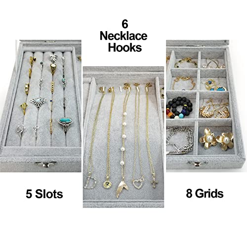 BesyPro Ice Velvet Jewelry Organizer Box for Women Girlfriend Wife,Clear Lid Earrings Rings Necklace Bracelets Jewelry Tra...