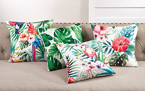 SARO LIFESTYLE 1458.M18S Indoor/Outdoor Hibiscus Floral Print Poly Filled Throw Pillow, Multi, 18"