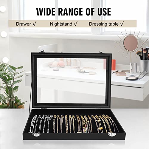 Siveit Premium Necklace Organizer Box - 20 Hooks Jewelry Tray with Transparent Lid - Display Box for Necklaces, Pendants -...