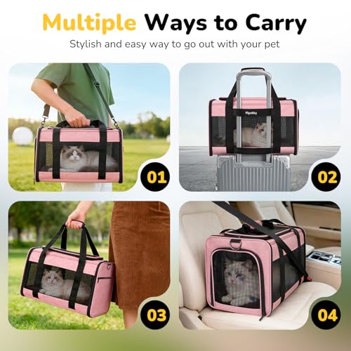 Hipubby Cat Carrier Dog Carrier for Pets Up to 16 Lbs, Soft-Sided Pet Travel Carrier for Cats and Small Dogs, Airline Appr...