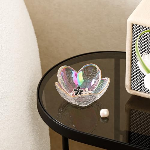 White Flower Jewelry Dish Glass Ring Dish Jewelry Tray Cute Vanity Organizer Room Decor Aesthetic Nightstand Bathroom Deco...