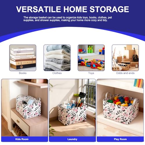 Mziart Cute Storage Basket with Handles, Rectangle Nursery Toy Storage Bins for Baby Kids Girls Room Decor, Waterproof Can...